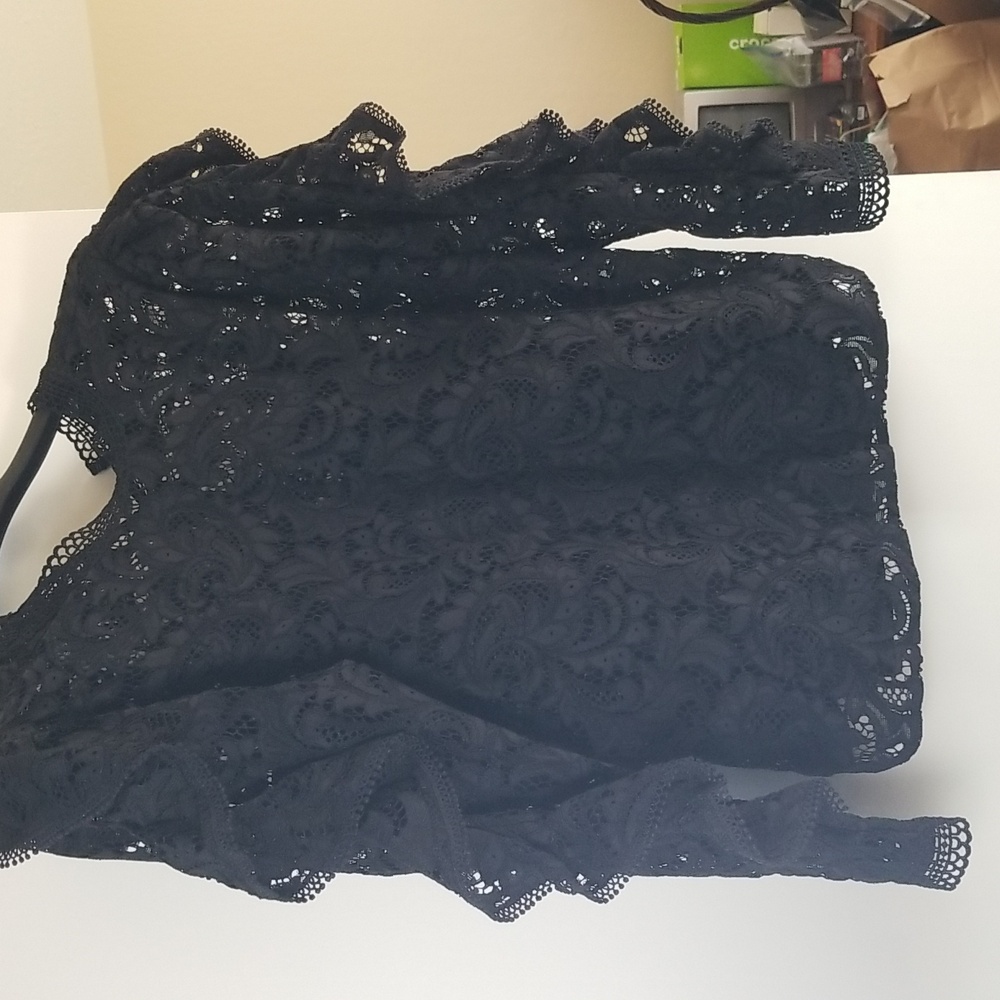Black Lace Mockneck Top from Express